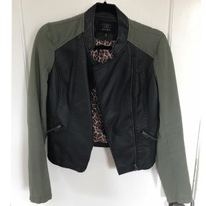 Faux leather two tone moto jacket